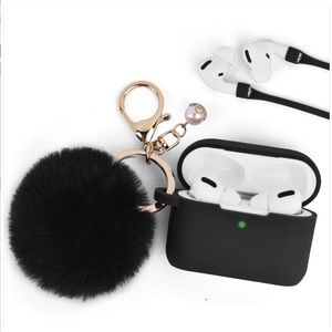 Black Pom Pom Keychain Case for Airpods Pro